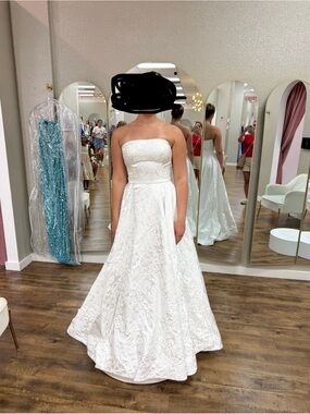 Sherri Hill Strapless White Jacquard A-Line Gown